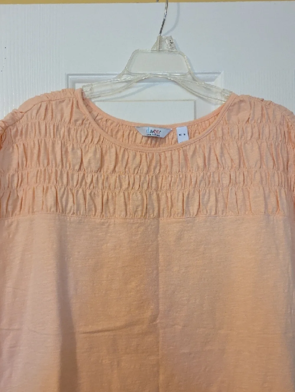 Denim & Co. Smocked Tee - 4 Pack (Blue, White, Mint, Peach) - Picture 4 of 5